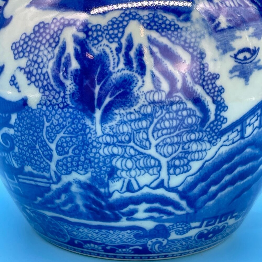 Vtg Victoria Ware Ironstone Pitcher Jug Flow Blue Transfer Ware Asian Village - Picture 3 of 11